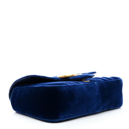 Gucci Velvet Matelasse Mini GG Marmont Shoulder Bag Cobalt Blue 4 of 12