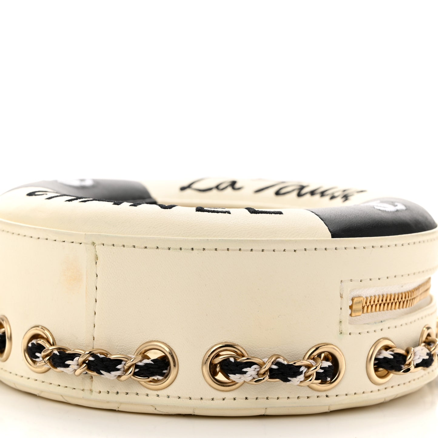 Lambskin Coco Lifesaver Round Bag Black White