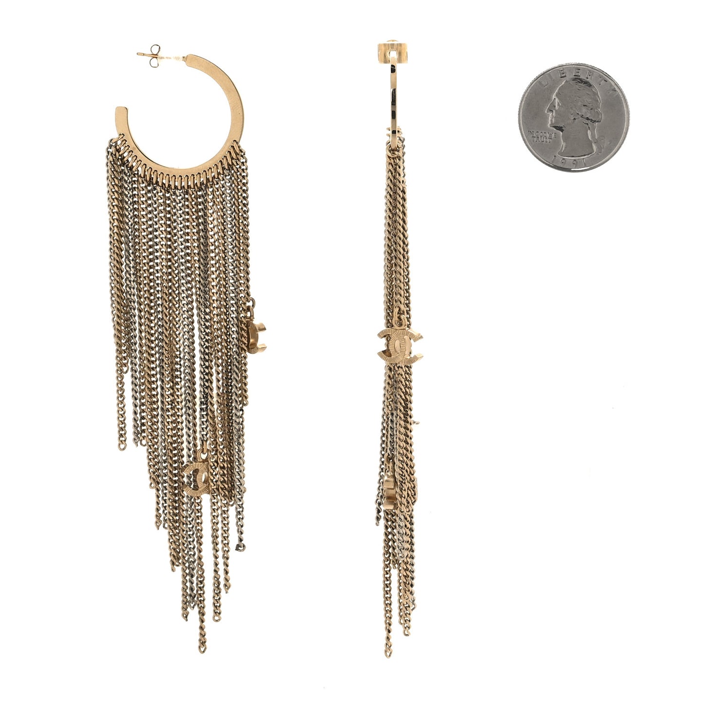 CC Chain Fringe Hoop Earrings Gold