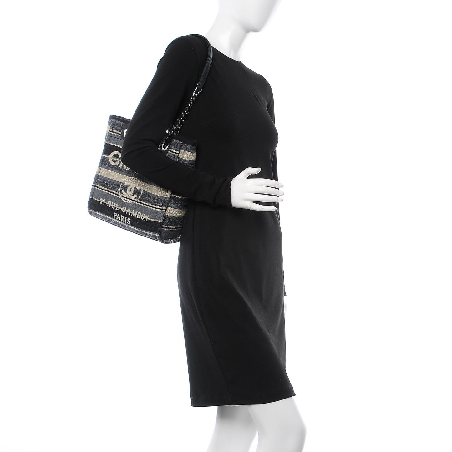 Striped Canvas Small Deauville Tote Grey Black