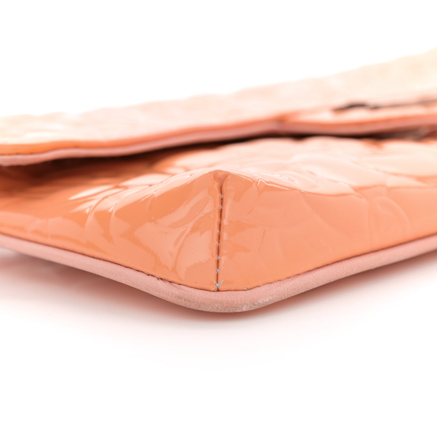 Patent Calfskin Camellia Embossed Flap Pochette Pink