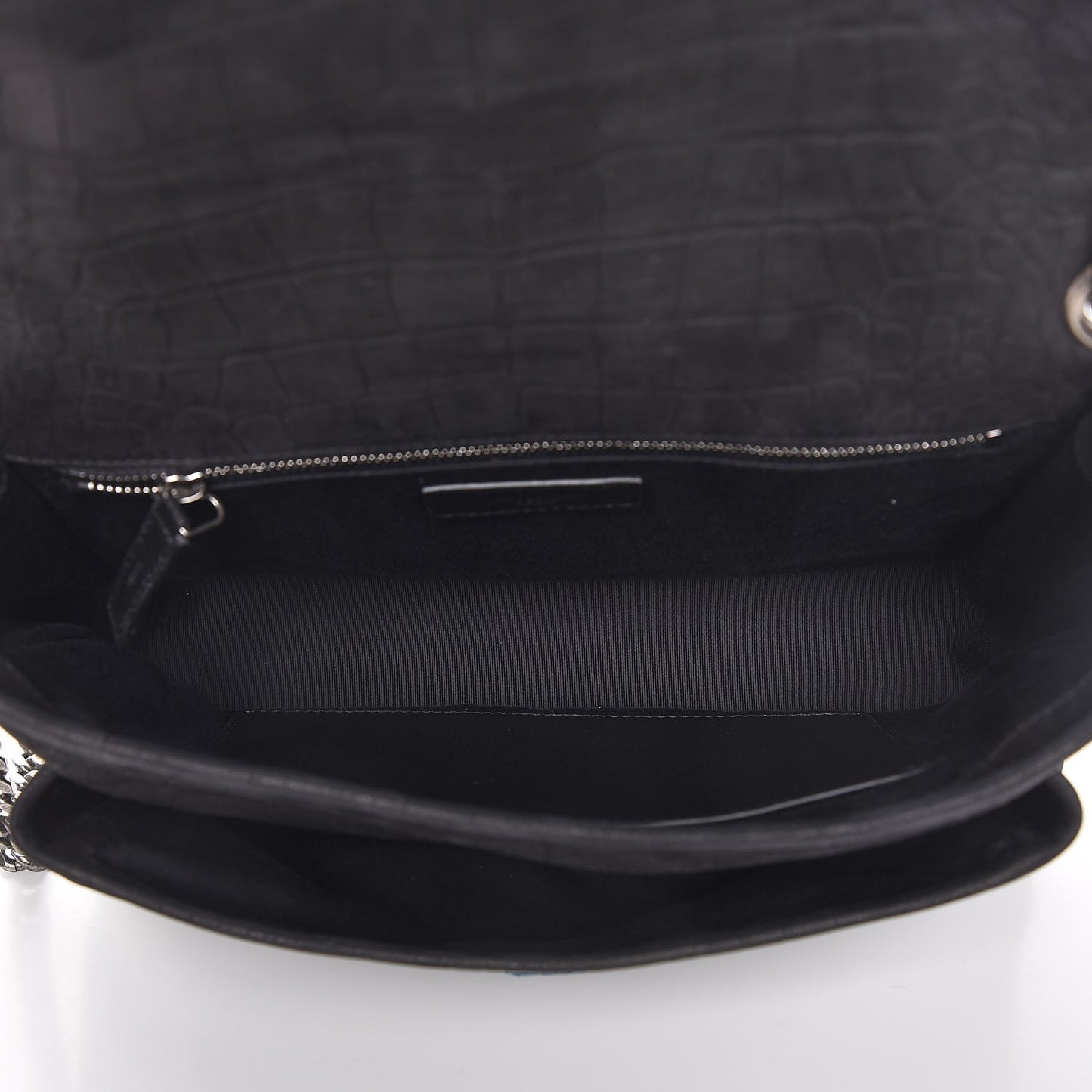 Nubuck Crocodile Embossed Monogram Medium Niki Chain Satchel Black