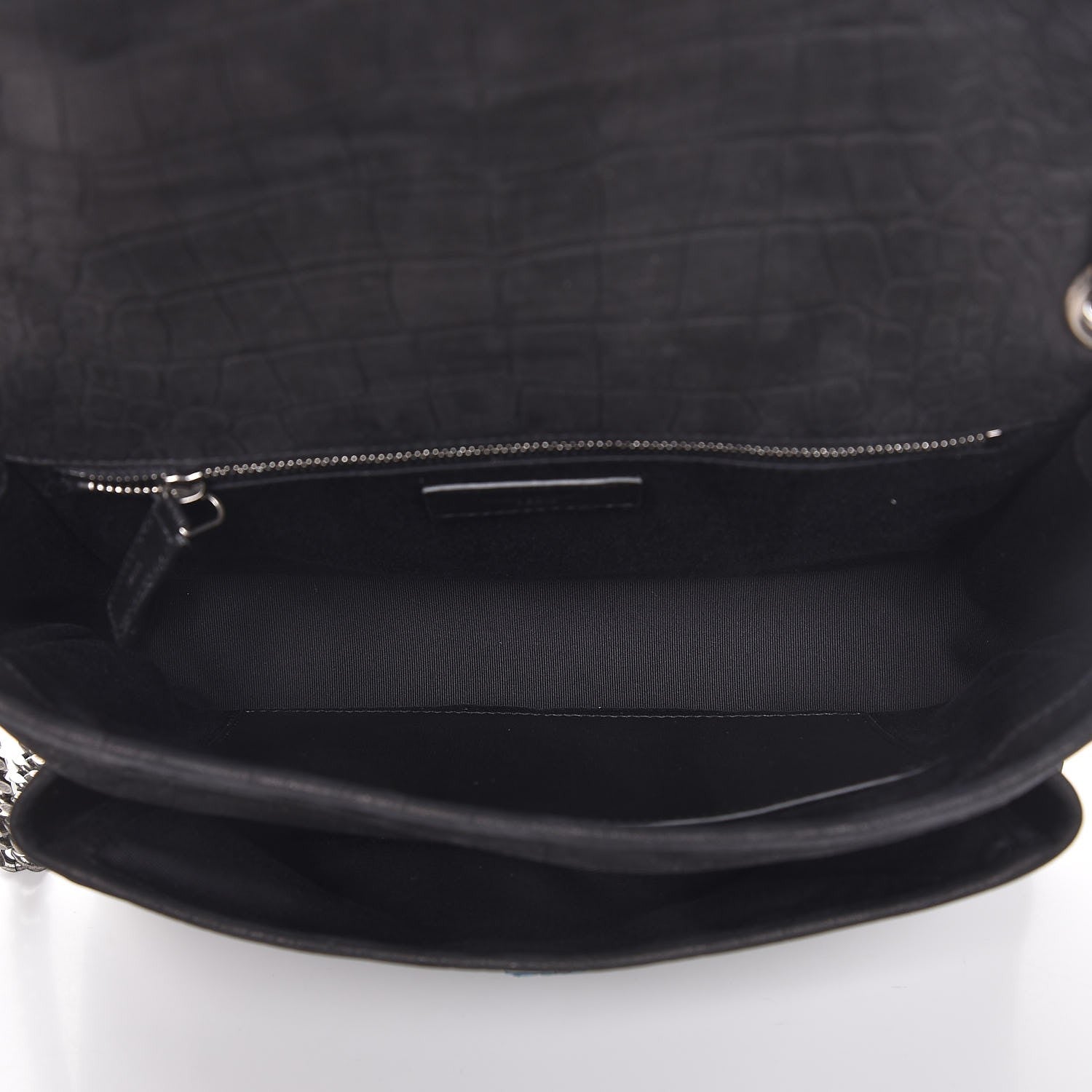 Saint Laurent Nubuck Crocodile Embossed Monogram Medium Niki Chain Satchel Black 6 of 8