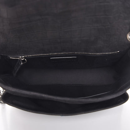 Saint Laurent Nubuck Crocodile Embossed Monogram Medium Niki Chain Satchel Black 6 of 8