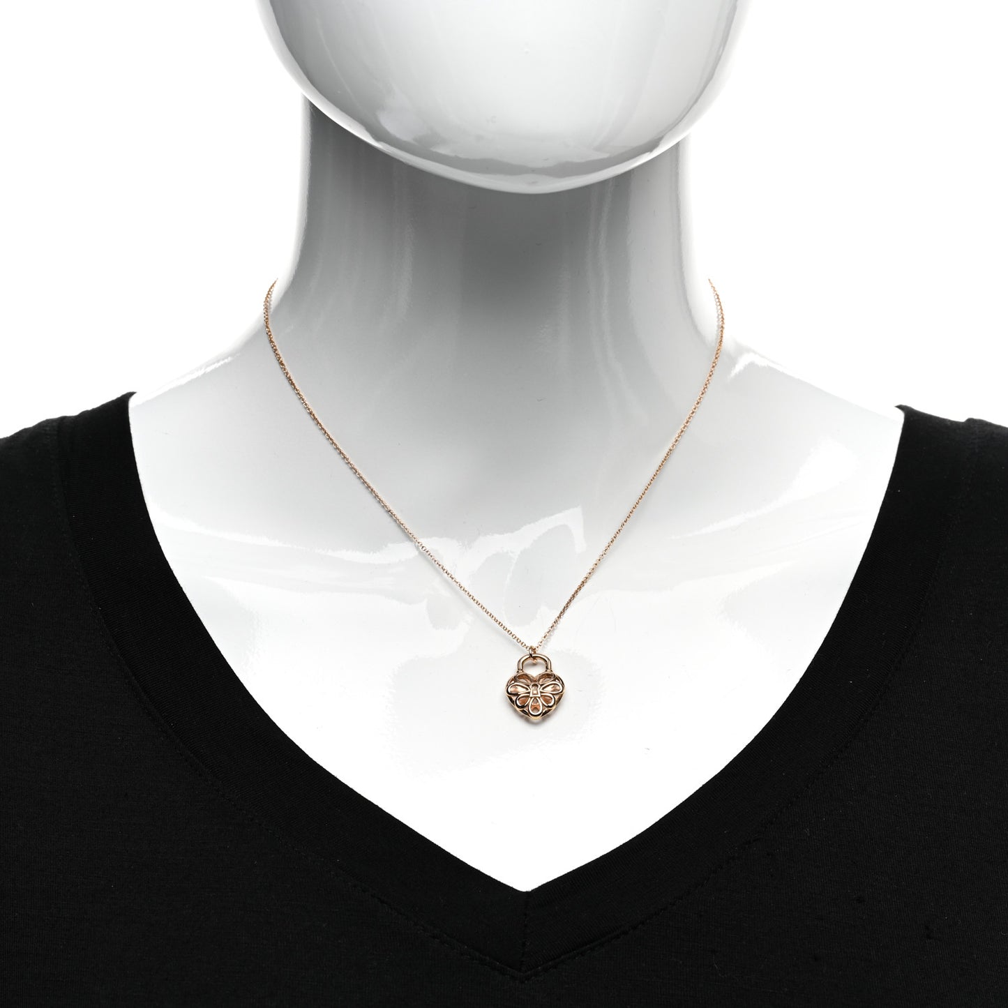 18K Rose Gold Filigree Heart Lock Pendant Necklace