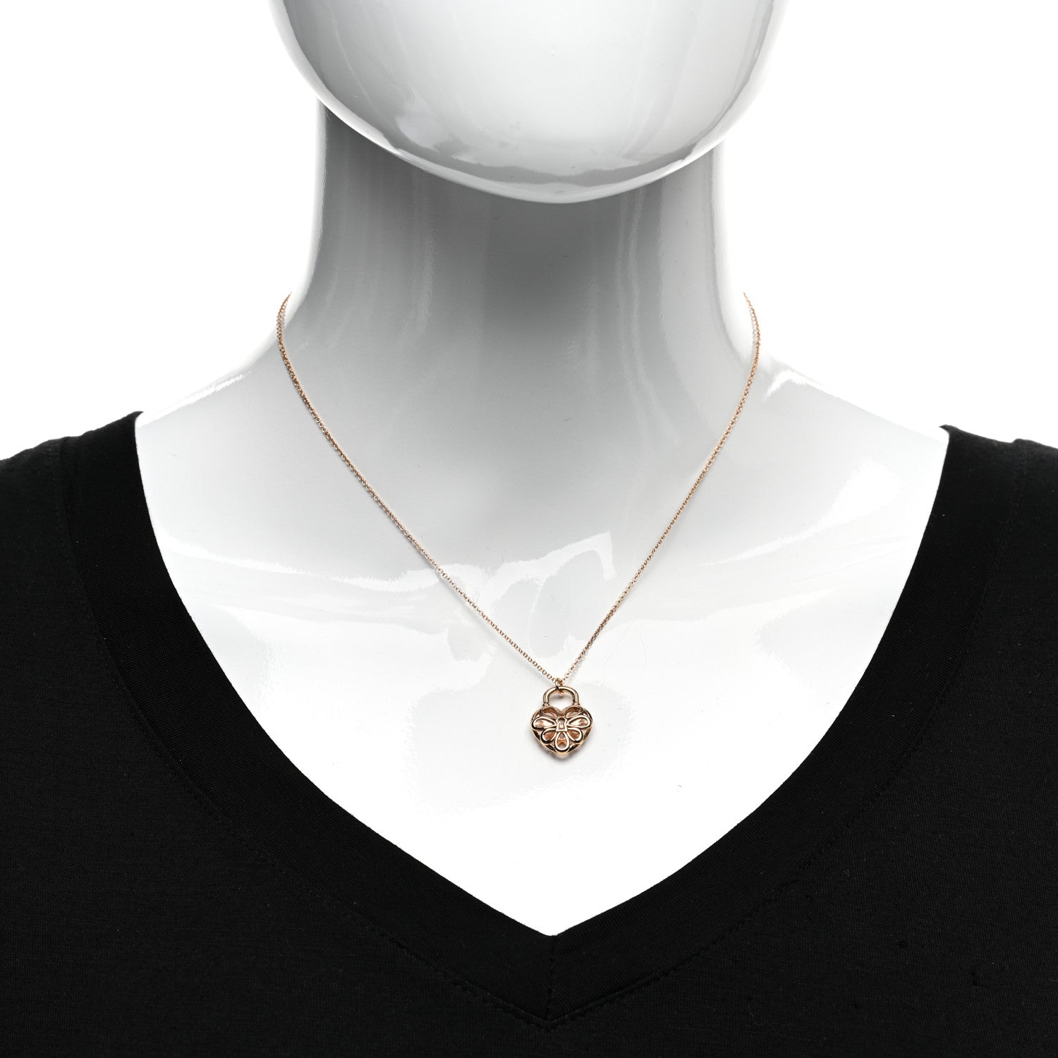 Tiffany 18K Rose Gold Filigree Heart Lock Pendant Necklace 2 of 4