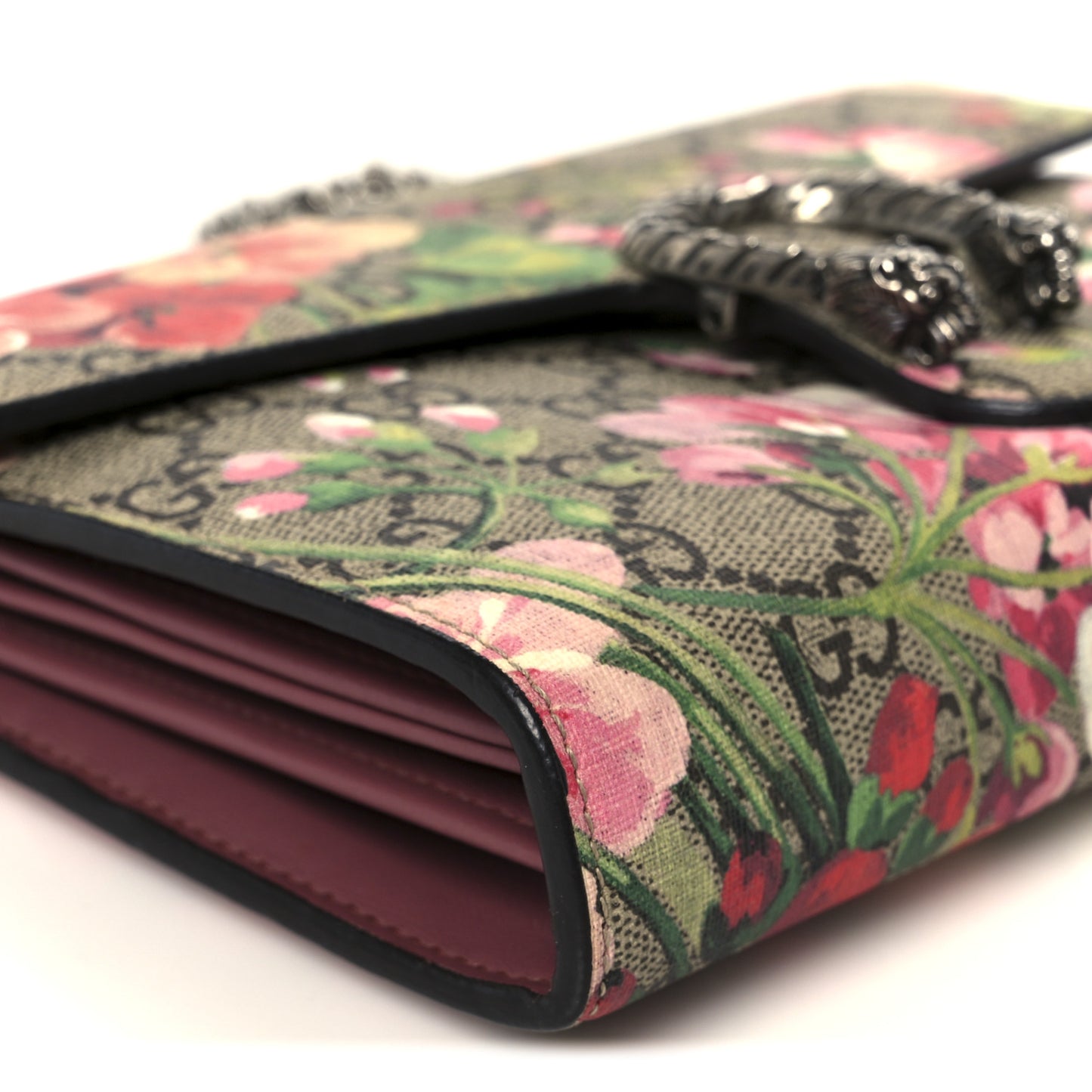 GG Supreme Monogram Blooms Mini Dionysus Chain Wallet Beige Multicolor Dry Rose