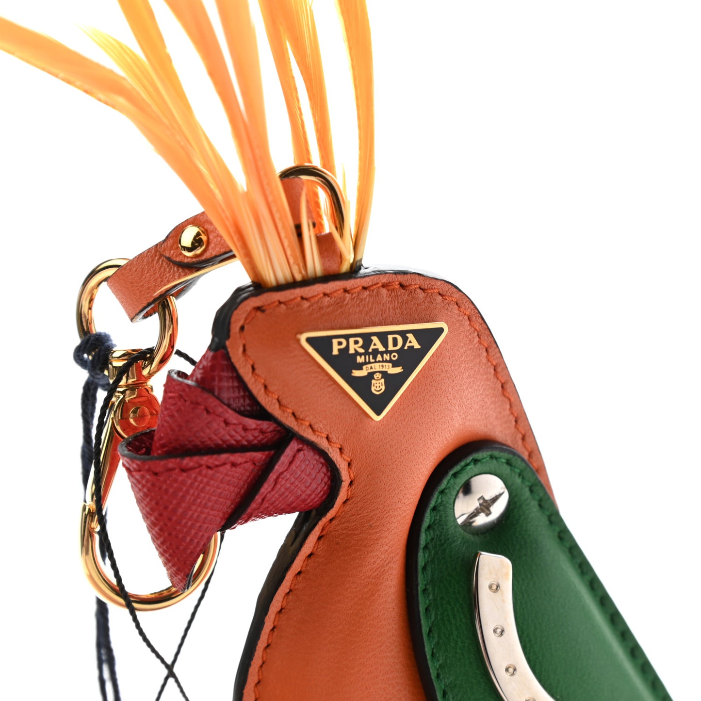 Saffiano Calfskin Parrot Trick Keychain Papaya