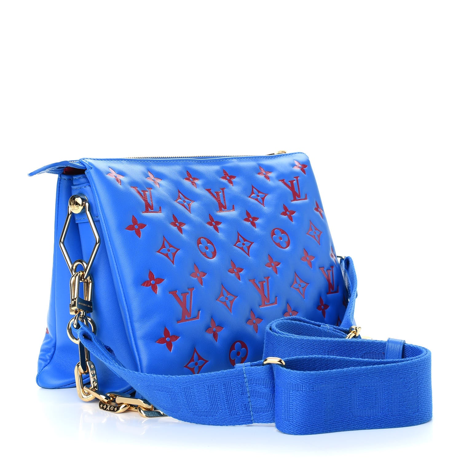 Louis Vuitton Lambskin Embossed Monogram Vuittamins Coussin PM Blue Red 3 of 8