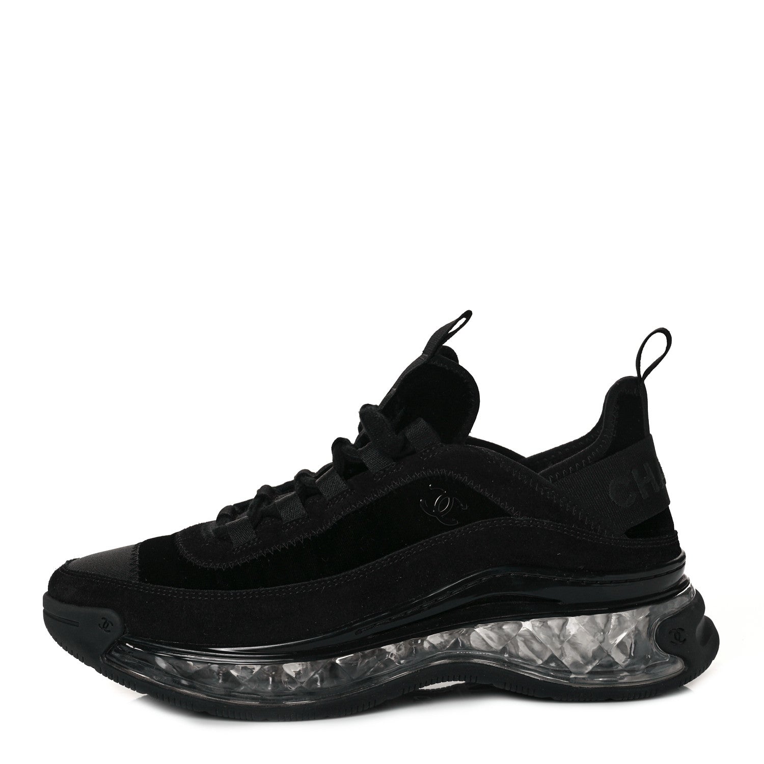 Chanel Suede Calfskin Velvet Grosgrain CC Sneakers 39 Black 1 of 9