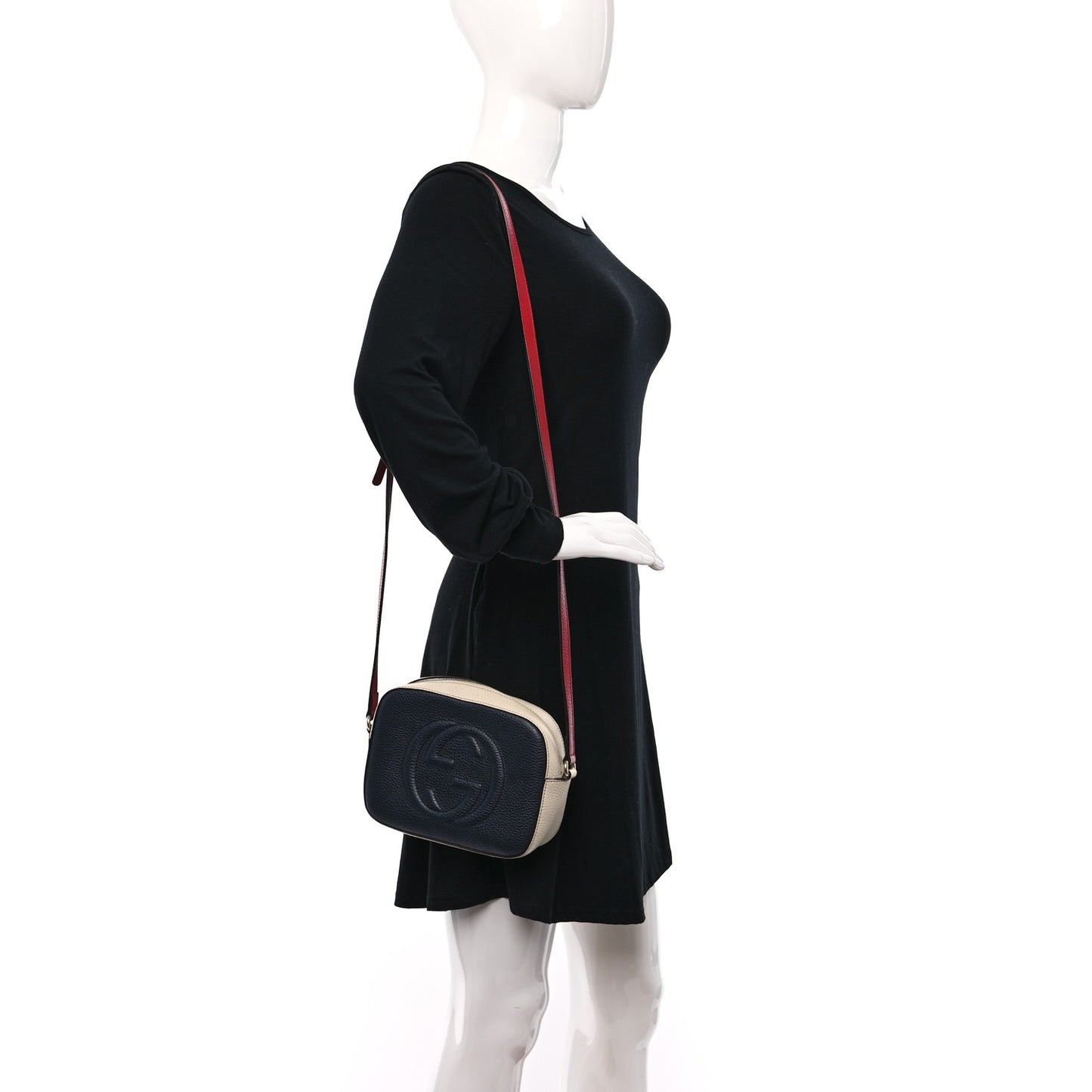 Dollar Calfskin Bi-Color Small Soho Disco Bag Mystic White Black
