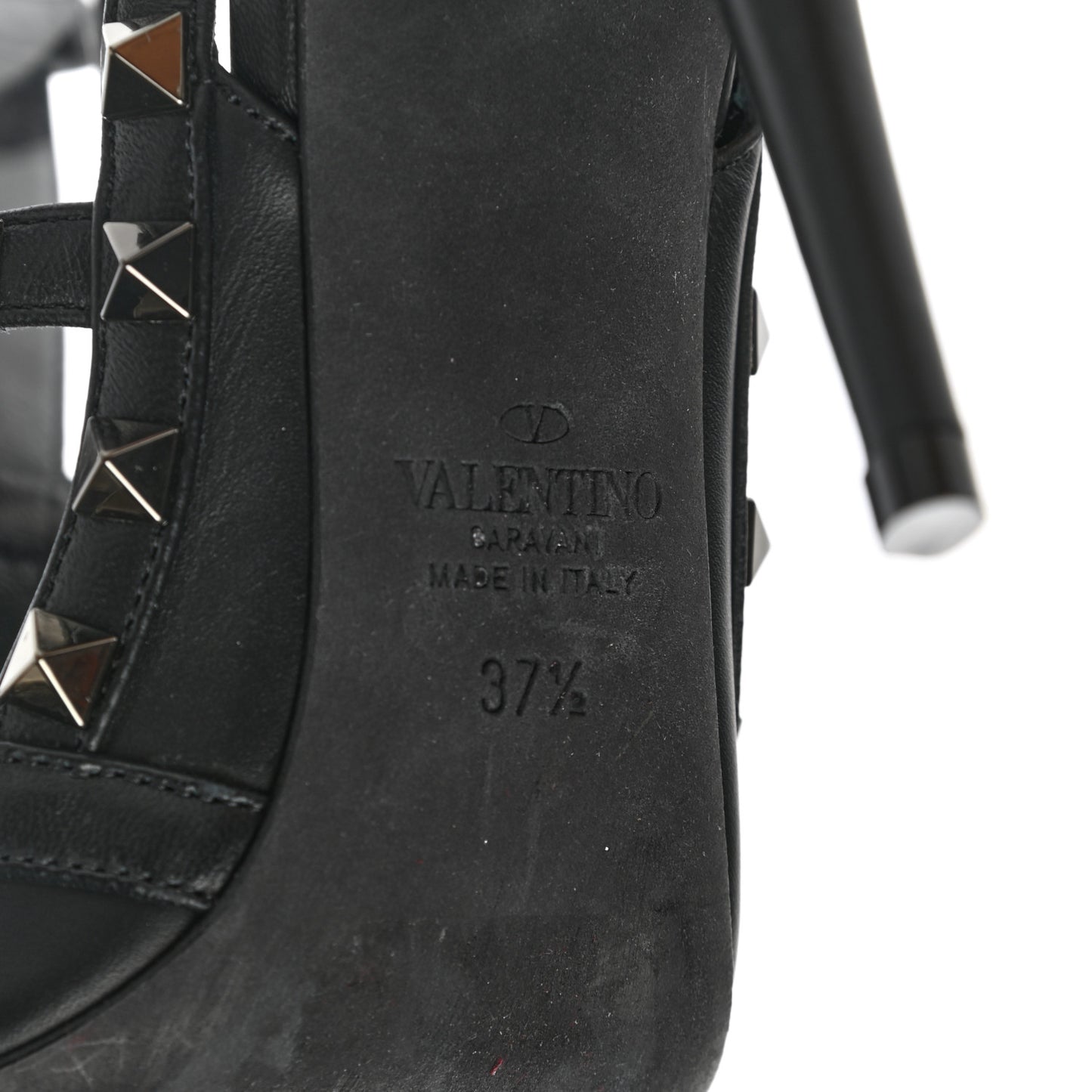 Calfskin Nappa Rockstud Ankle Strap 100mm Pumps 37.5 Black
