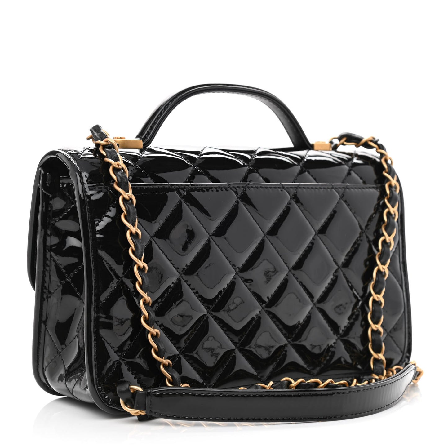 Patent Quilted Small School Memory Top Handle Flap Black