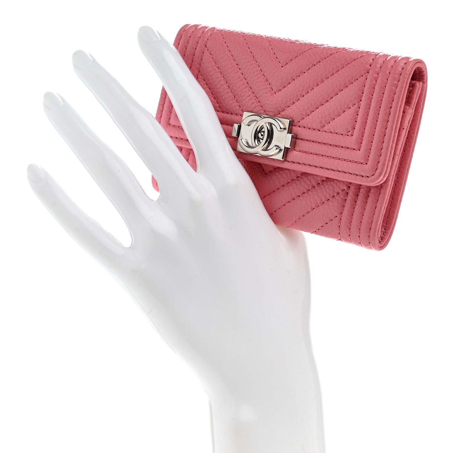 Chanel Caviar Chevron Quilted Boy Card Holder Wallet Dark Pink 2 of 9