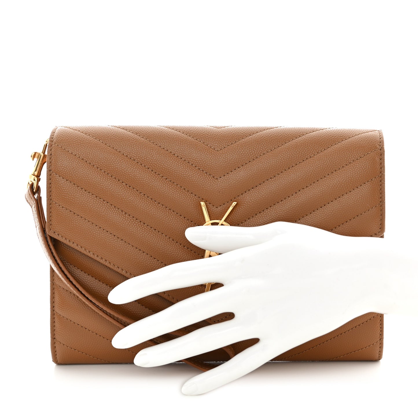 Grain De Poudre Matelasse Chevron Monogram Cassandre Flap Pouch Natural Dark