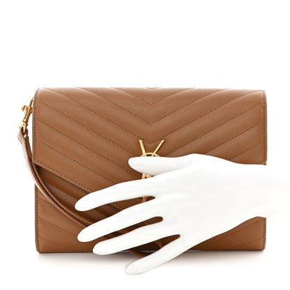 Saint Laurent Grain De Poudre Matelasse Chevron Monogram Cassandre Flap Pouch Natural Dark 2 of 7