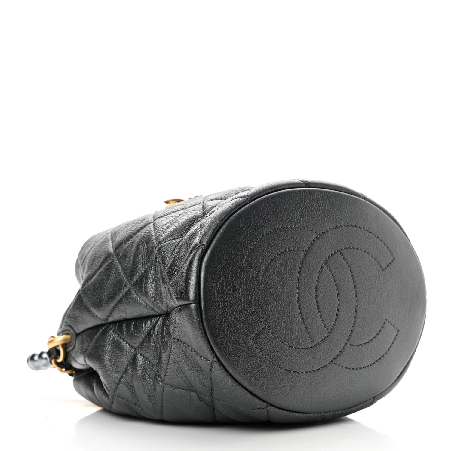 Chanel Metallic Lambskin Quilted Pearl Crown Drawstring Bag Anthracite 4 of 10