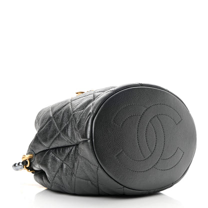 Chanel Metallic Lambskin Quilted Pearl Crown Drawstring Bag Anthracite 4 of 10