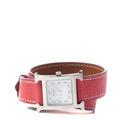 Hermes Stainless Steel Chevre Mysore 21mm Heure H Hour Double Tour Quartz Watch Bougainvillea 3 of 7
