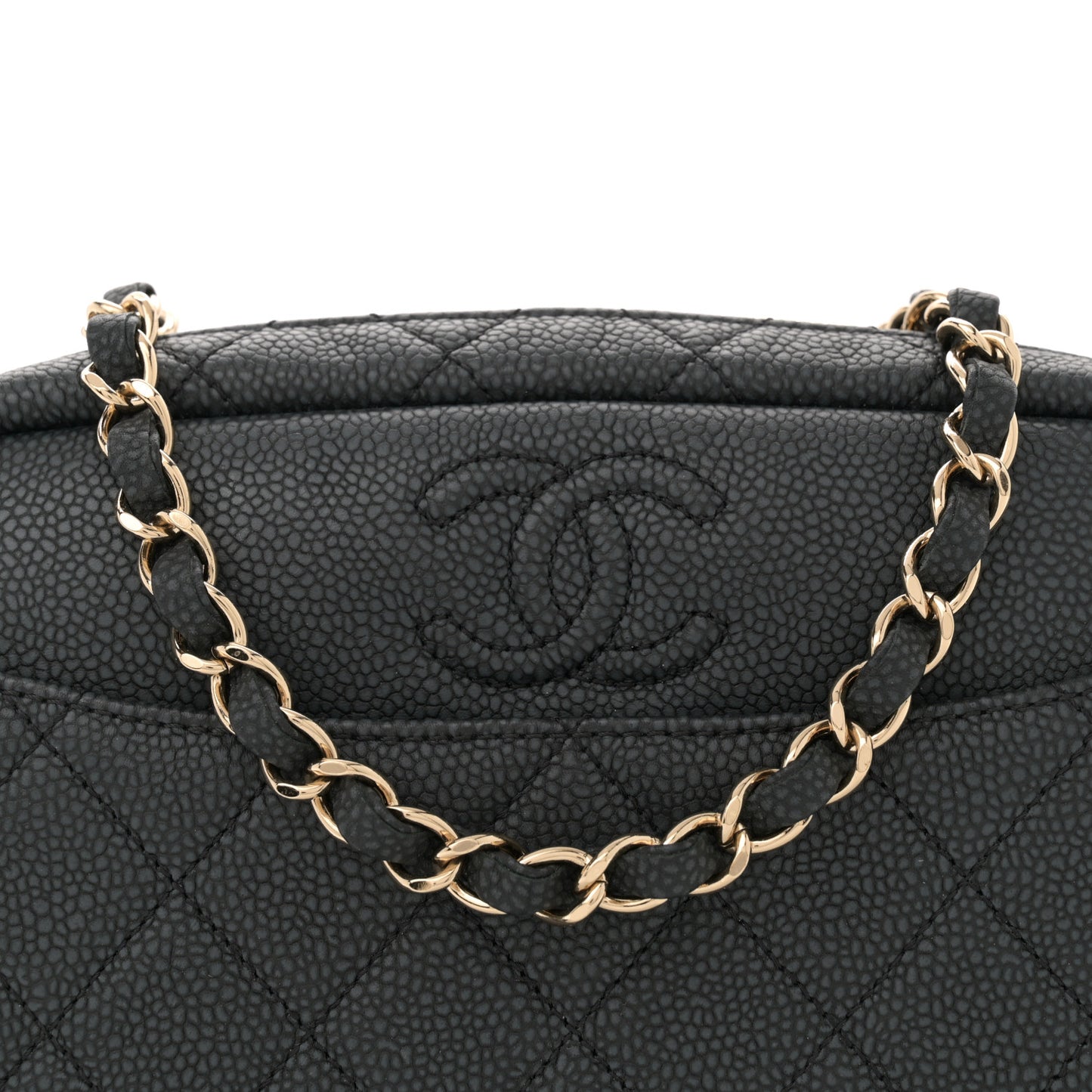 Iridescent Caviar Quilted Small Coco Tassel Camera Case Black