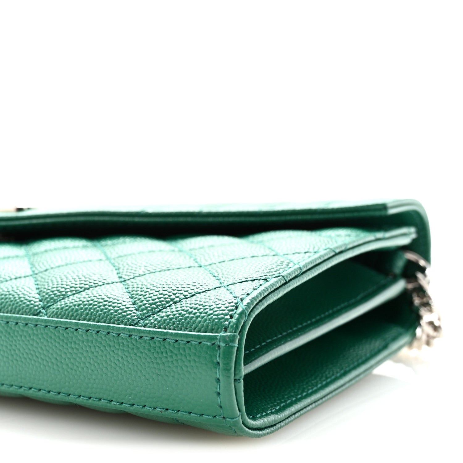 Saint Laurent Grain De Poudre Mixed Matelasse Triquilt Monogram Chain Wallet Green Field 9 of 9
