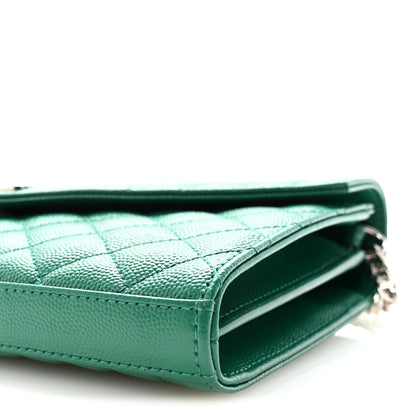 Saint Laurent Grain De Poudre Mixed Matelasse Triquilt Monogram Chain Wallet Green Field 9 of 9