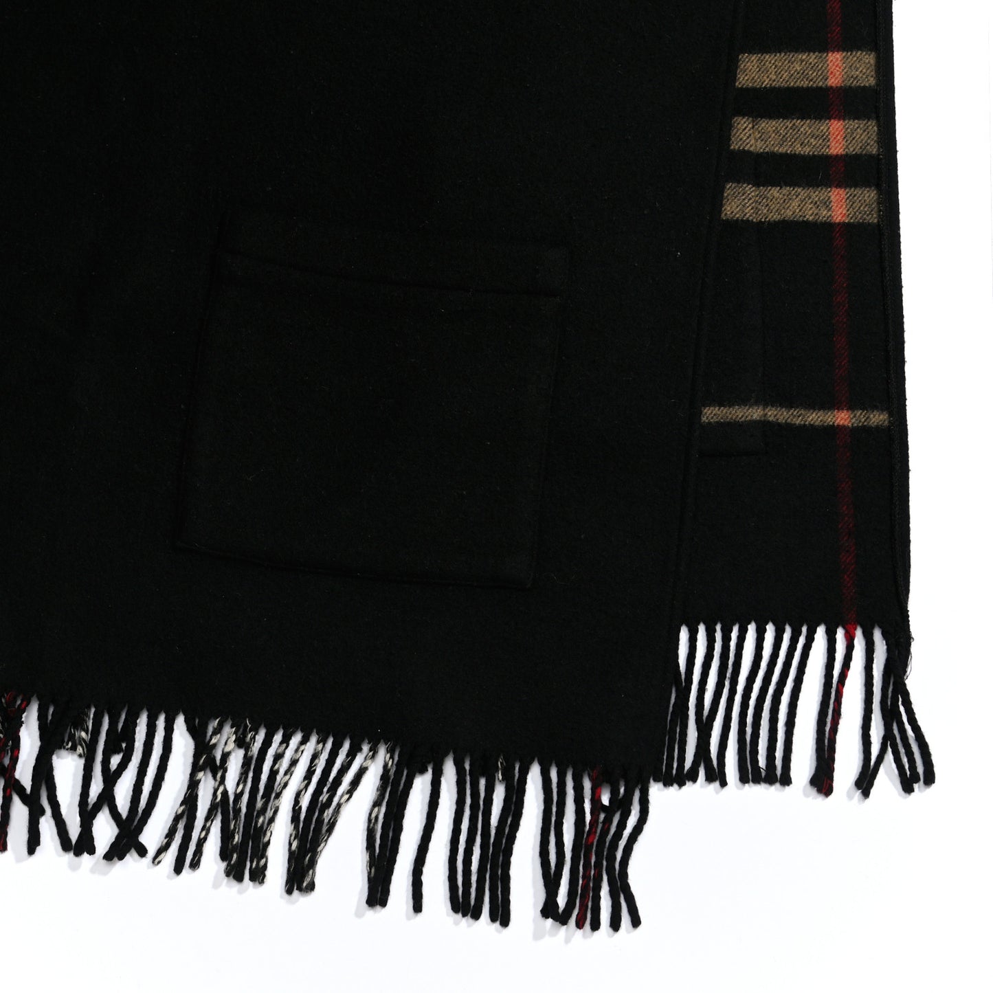 Merino Wool Cashmere Check Pocket Scarf Black