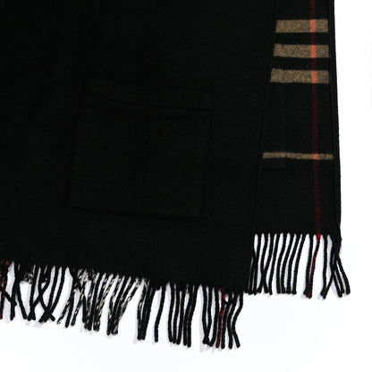 Burberry Merino Wool Cashmere Check Pocket Scarf Black 3 of 5
