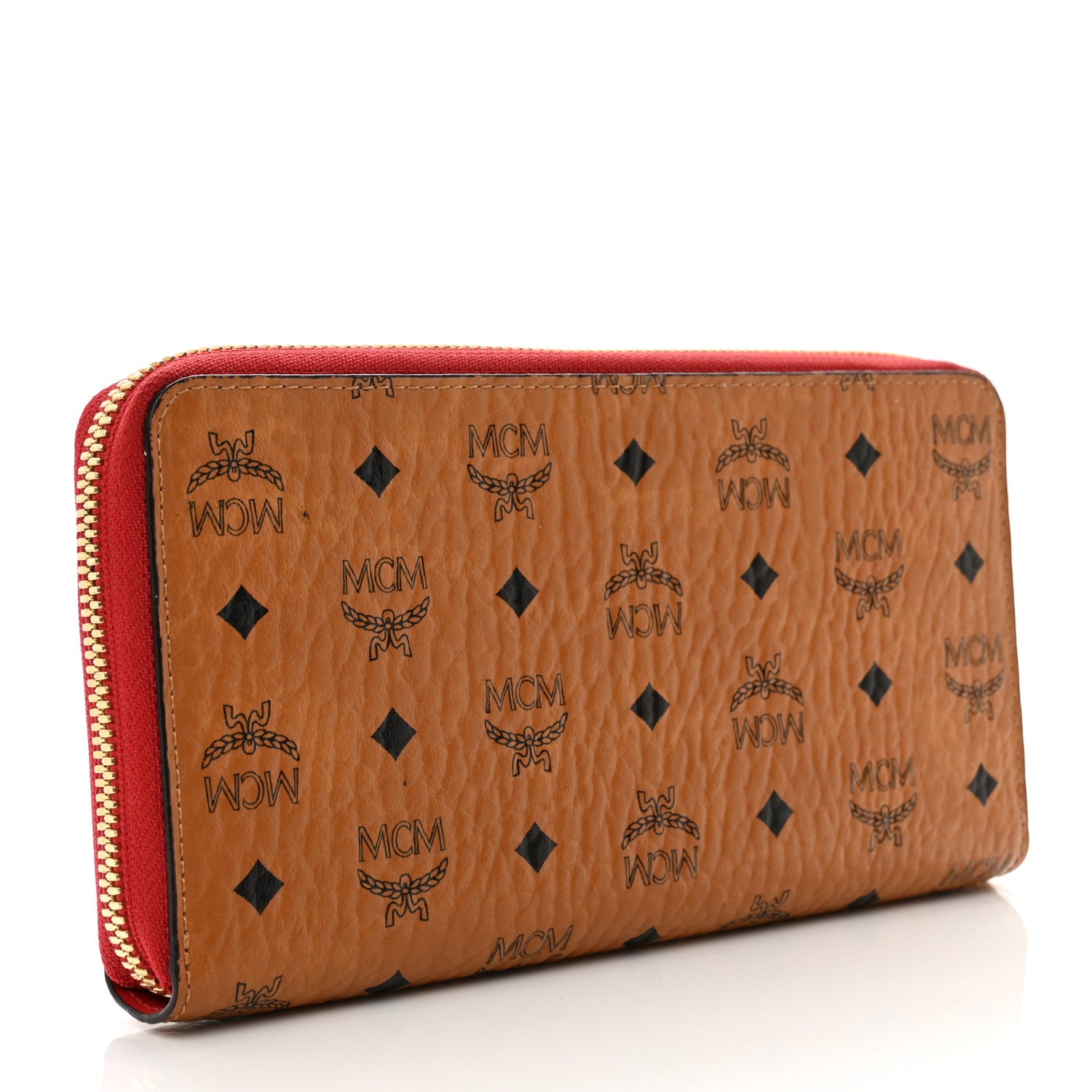 MCM Visetos Large Zip Around Wallet Cognac Red 3 of 6