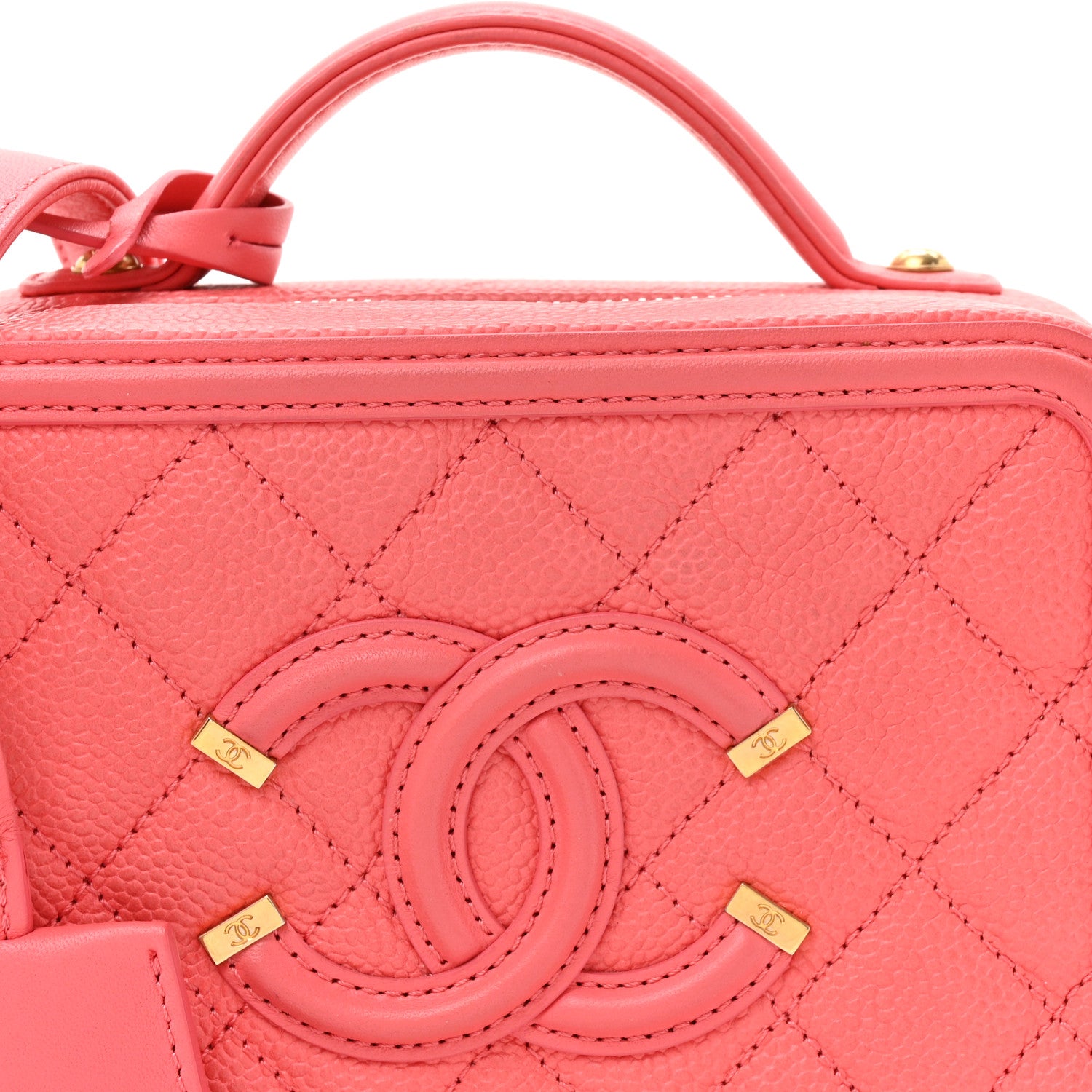 Chanel Caviar Quilted Small CC Filigree Vanity Case Coral 8 of 10