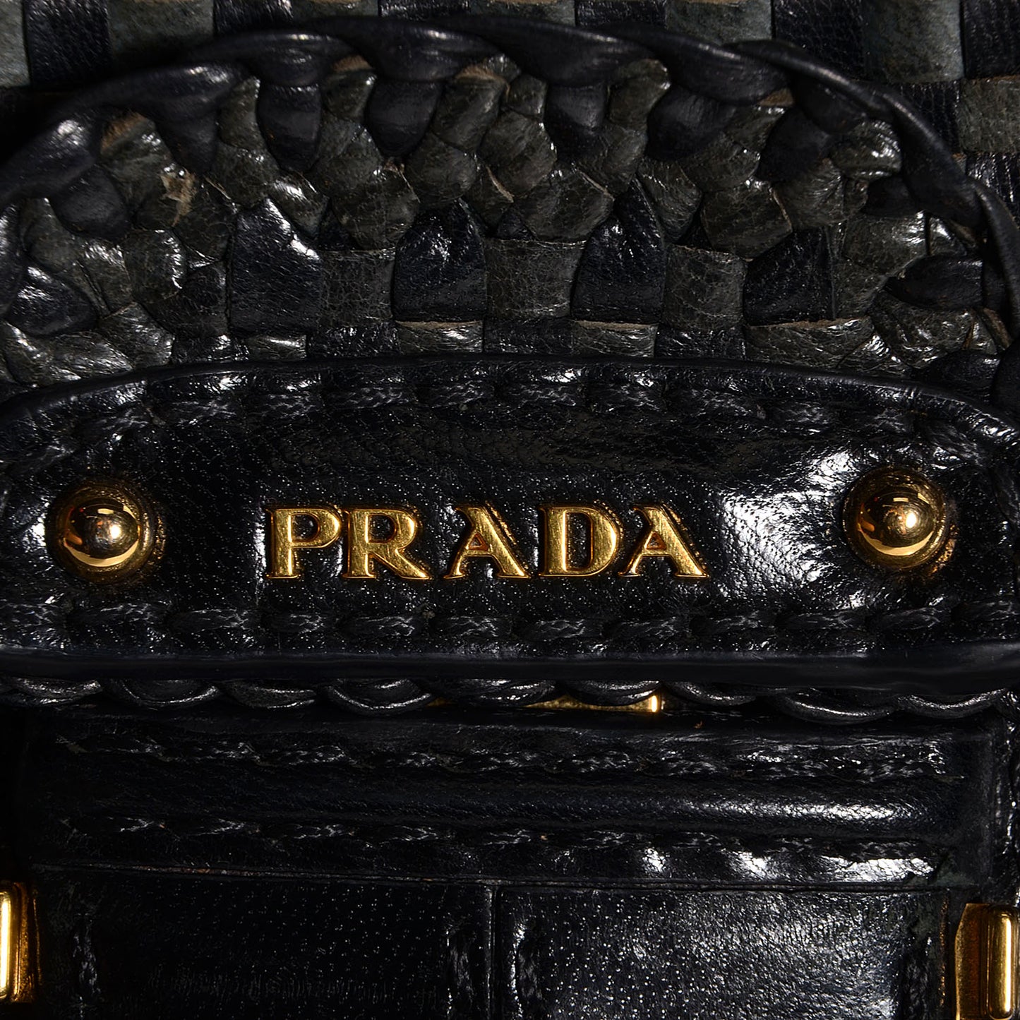 Goatskin Woven Top Handle Satchel Baltico Black