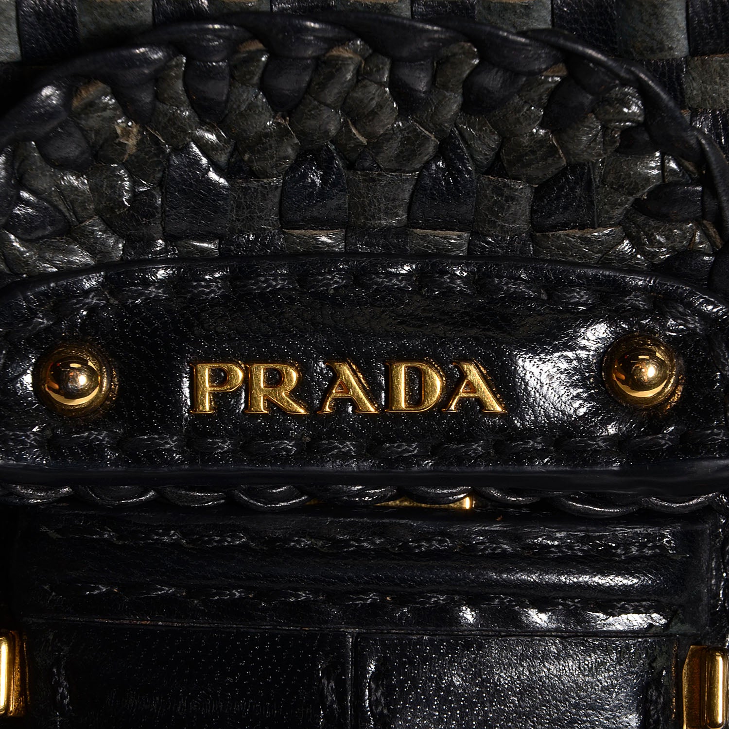 Prada Goatskin Woven Top Handle Satchel Baltico Black 6 of 10
