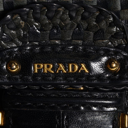 Prada Goatskin Woven Top Handle Satchel Baltico Black 6 of 10