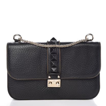 Valentino Garavani Pebbled Calfskin Medium Glam Lock Rockstud Flap Black 1 of 12