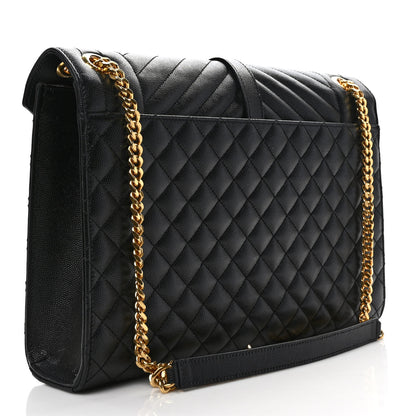 Saint Laurent Grain De Poudre Textured Mixed Matelasse Large Triquilt Monogram Satchel Black 3 of 9