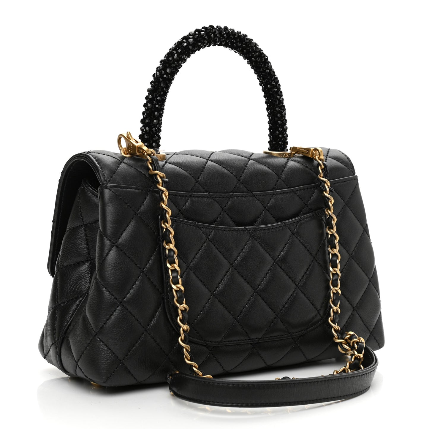 Calfskin Strass Quilted Mini Coco Handle Flap Black