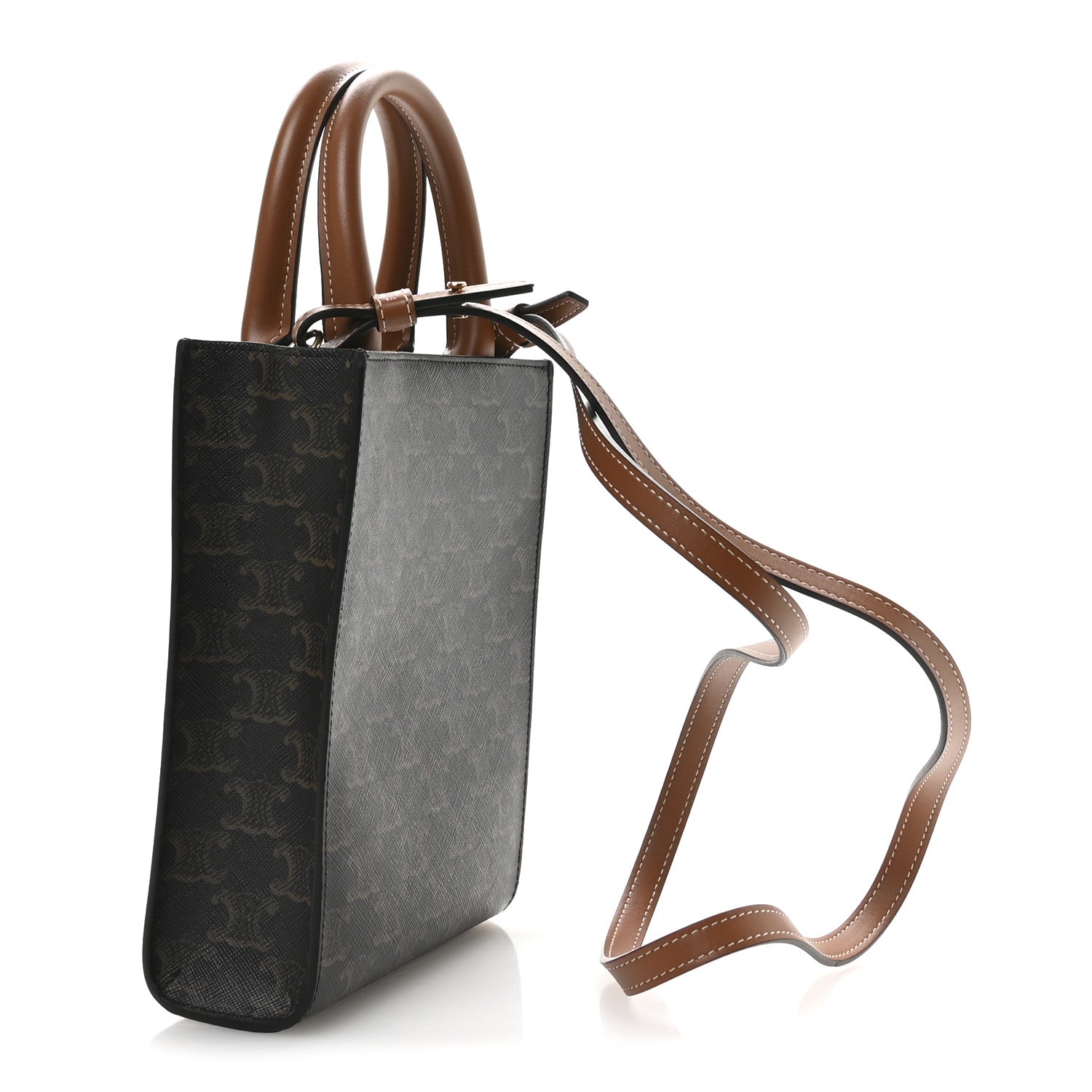 Celine Triomphe Canvas Calfskin Mini Vertical Cabas Tan 3 of 9
