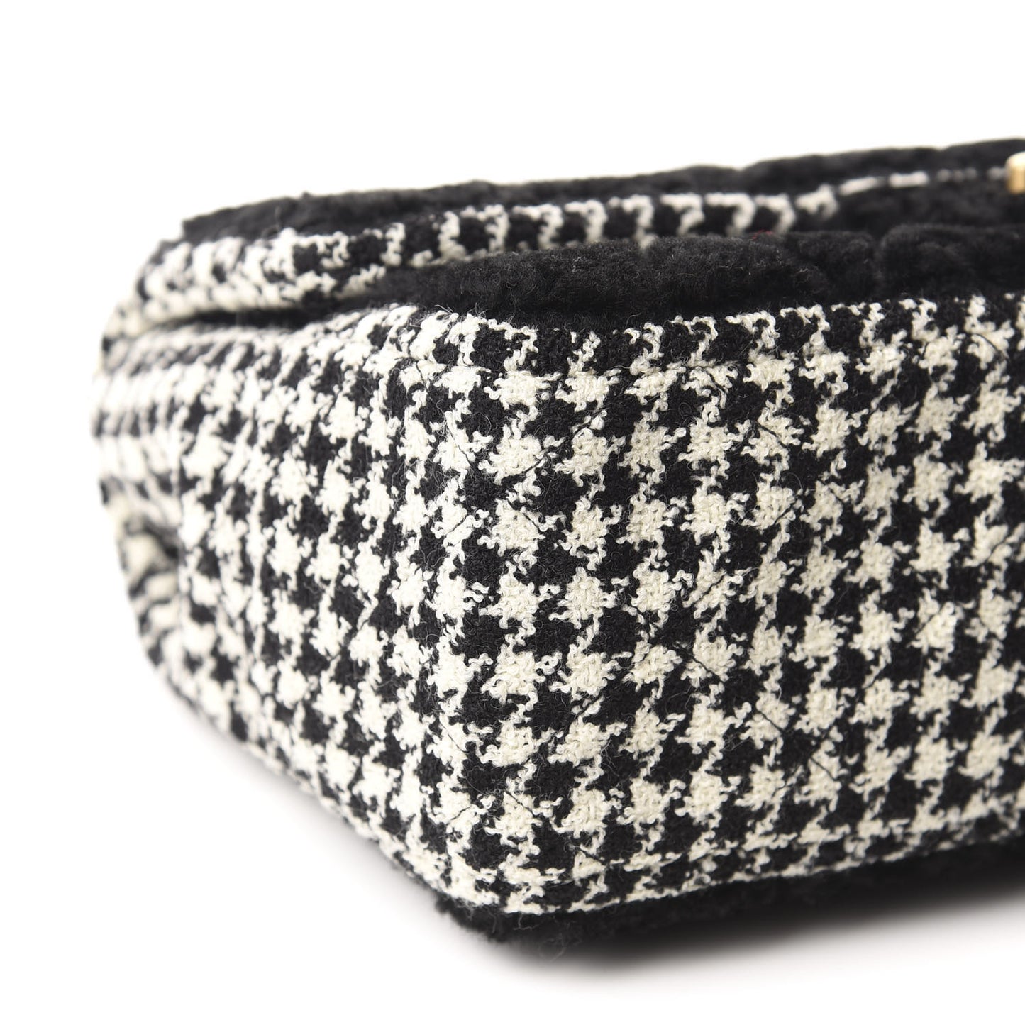 Shearling Tweed Jumbo Single Flap Black White