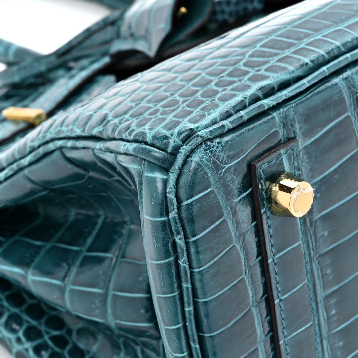Shiny Porosus Crocodile Birkin 25 Vert Bosphore