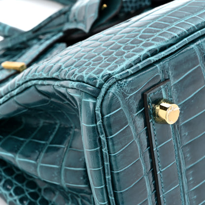Hermes Shiny Porosus Crocodile Birkin 25 Vert Bosphore 11 of 14