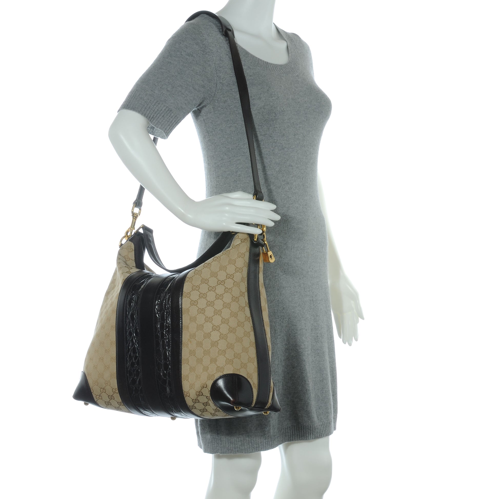 Gucci Monogram Crocodile Web Medium Secret Hobo Dark Brown 2 of 8