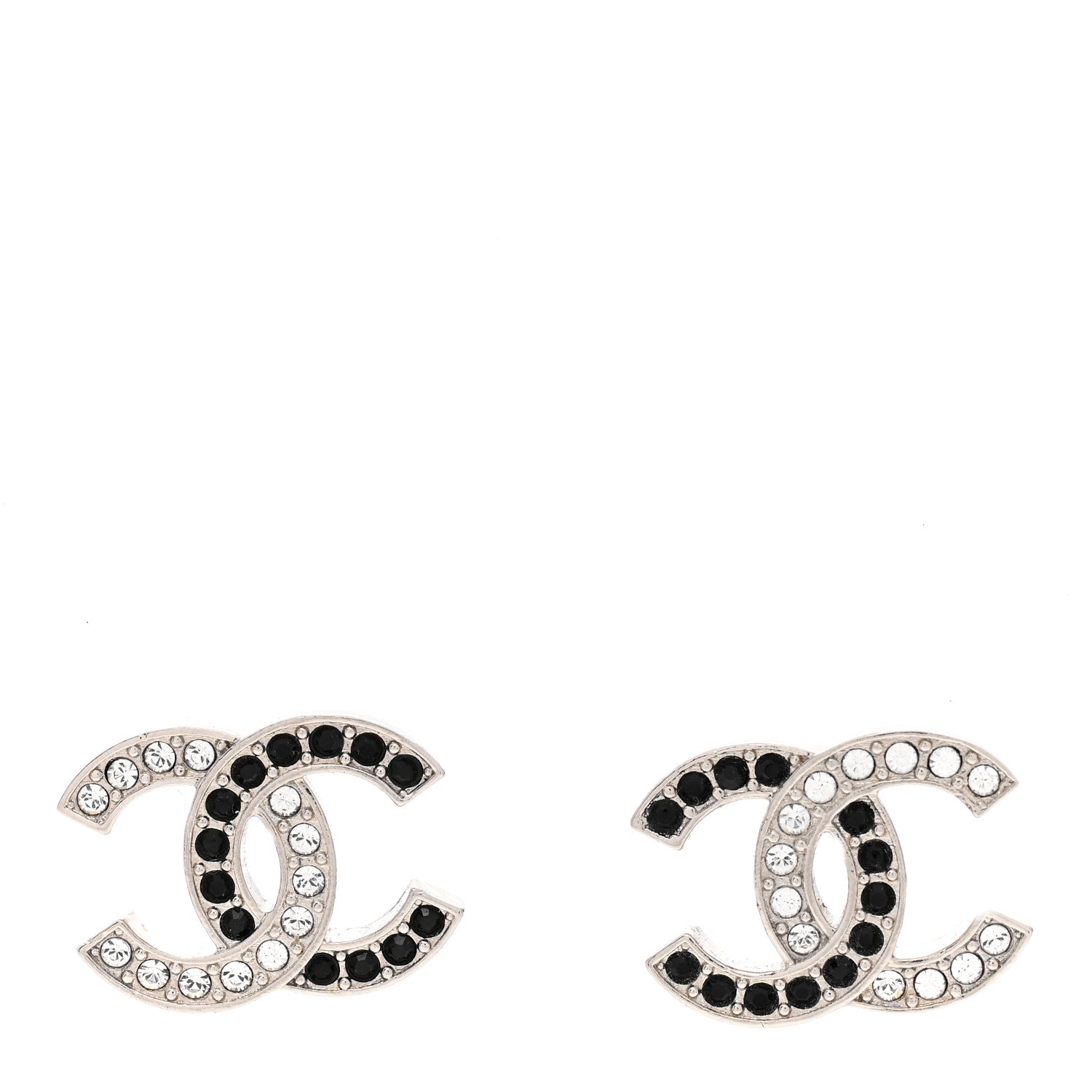 Chanel Crystal CC Earrings Silver Black 1 of 4