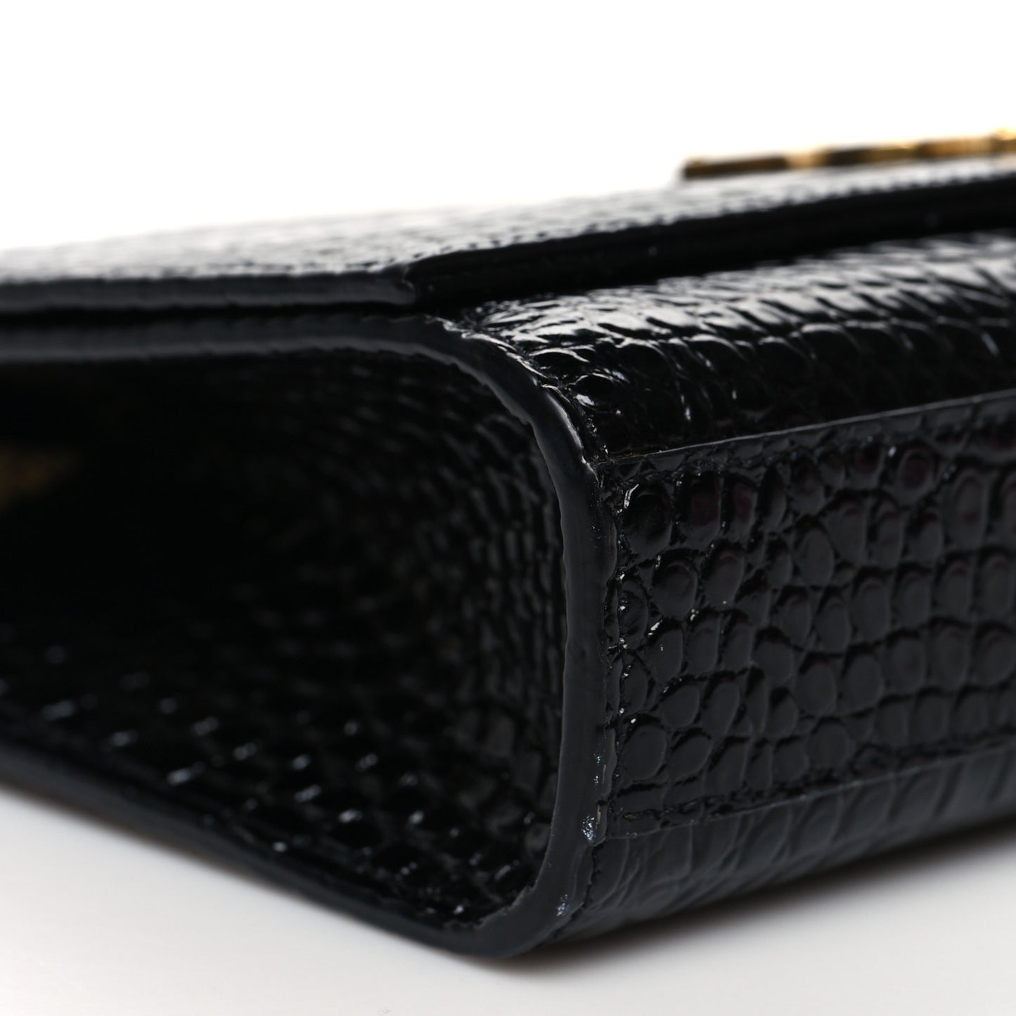 Calfskin Crocodile Embossed Medium Classic Monogram Kate Tassel Satchel Black