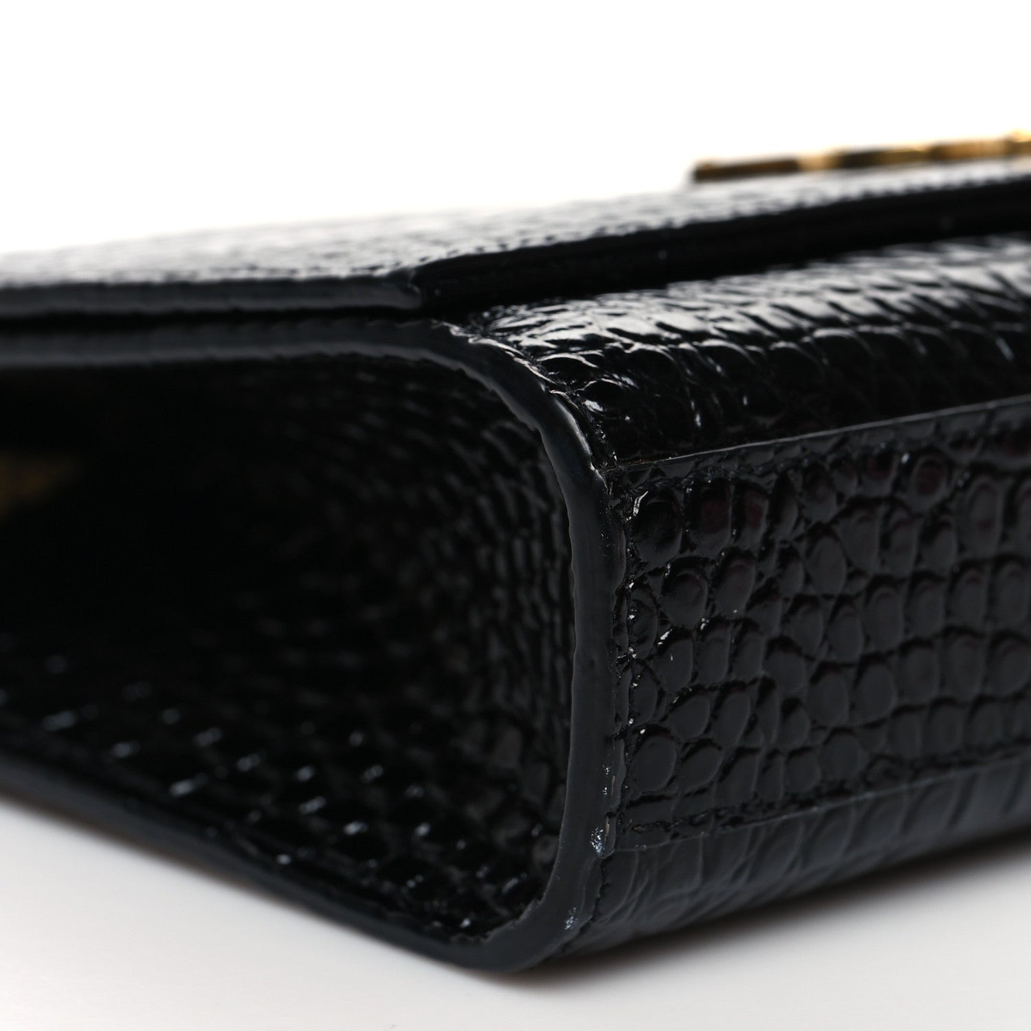 Saint Laurent Calfskin Crocodile Embossed Medium Classic Monogram Kate Tassel Satchel Black 9 of 10