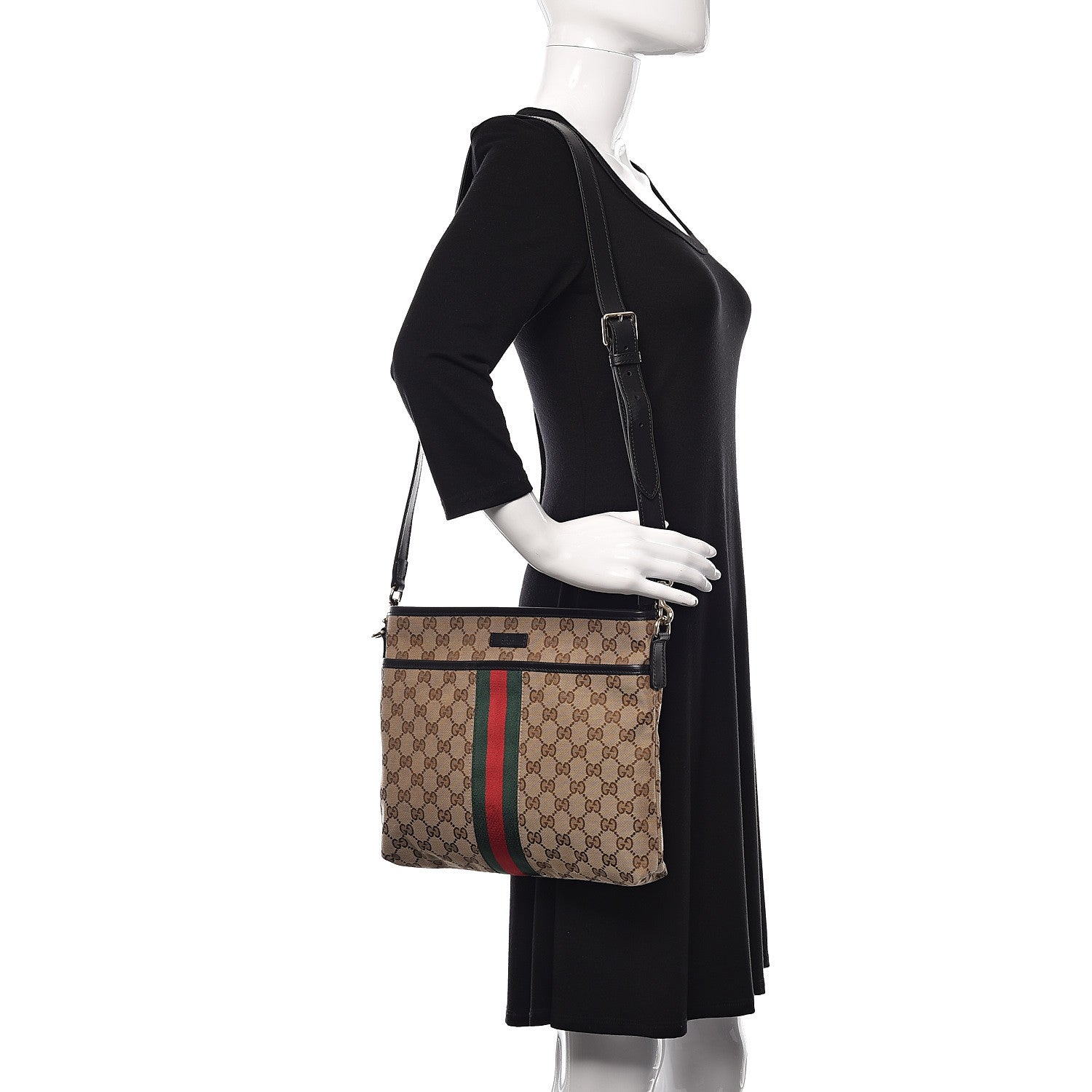 Gucci GG Monogram Web Flat Messenger Bag Black 2 of 11
