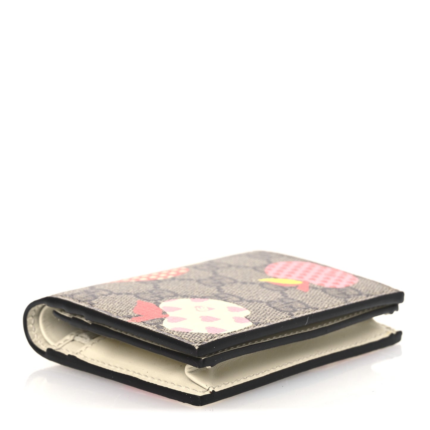 GG Supreme Monogram Les Pommes Card Case Wallet Beige Multicolor Mystic White