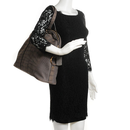 Saint Laurent Nubuck Crocodile Embossed Oversized Muse Grey 2 of 9