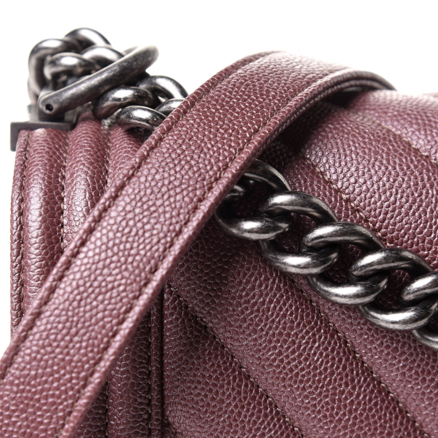 Chanel Metallic Caviar Chevron Quilted Medium Boy Flap Dark Pink 8 of 11