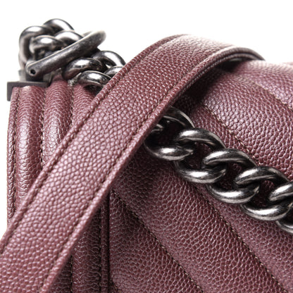 Chanel Metallic Caviar Chevron Quilted Medium Boy Flap Dark Pink 8 of 11