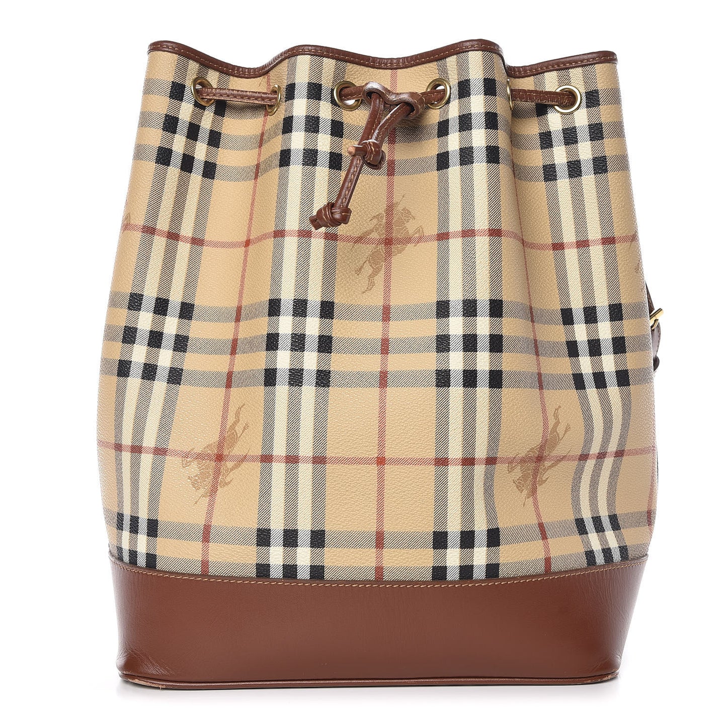 Haymarket Check Drawstring Bucket Bag Brown